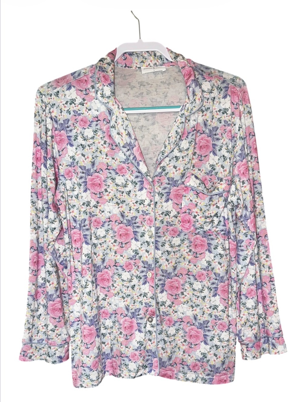 Stripe & Stare Floral Button-Up Pajama Top - Pink & Lavender Roses